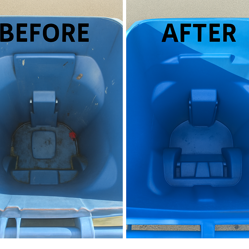 Trash bin cleaning service results - sanitized and deodorized garbage cans